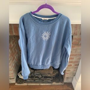 Romwe Indie Blue Sun Y2K Sweatshirt size Large (8-10) Cozy  Comfy Lounge…